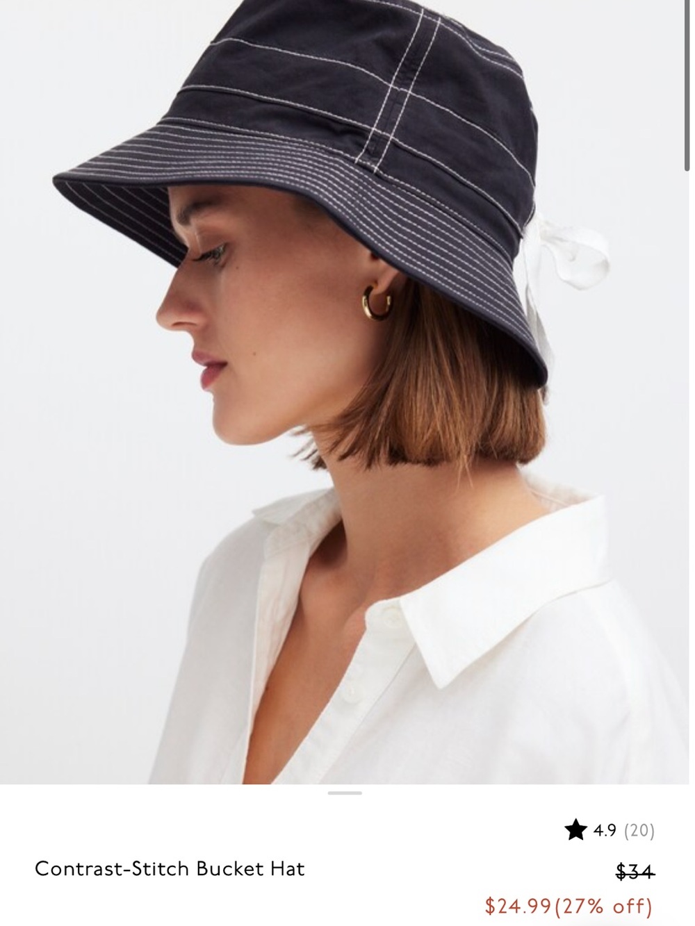 NEW Madewell Black Bucket Hat Contrast Stitch